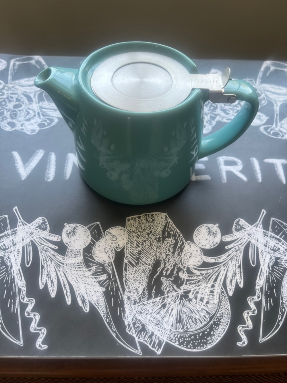 Turquoise Ceramic Teapot with Stainless Lid